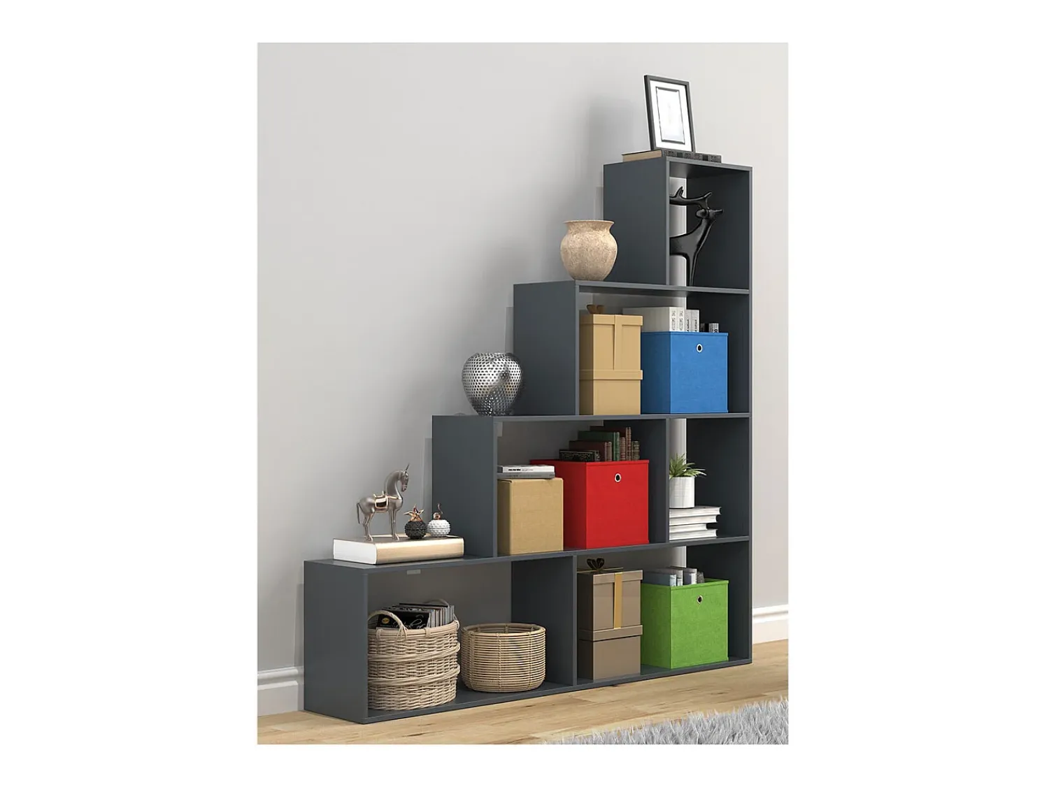 Outlet VCM Wood Stand Stair Shelf Stepped Shelf Shelf Room Divider Bookshelf Dubila L (Anthracite) Multicor