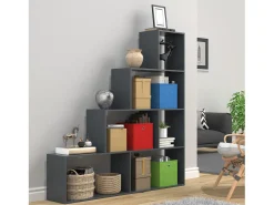 Outlet VCM Wood Stand Stair Shelf Stepped Shelf Shelf Room Divider Bookshelf Dubila L (Anthracite) Multicor