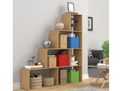 VCM Wood Stand Stair Shelf Stepped Shelf Shelf Room Divider Bookshelf Dubila L (Beech)^ Prateleira