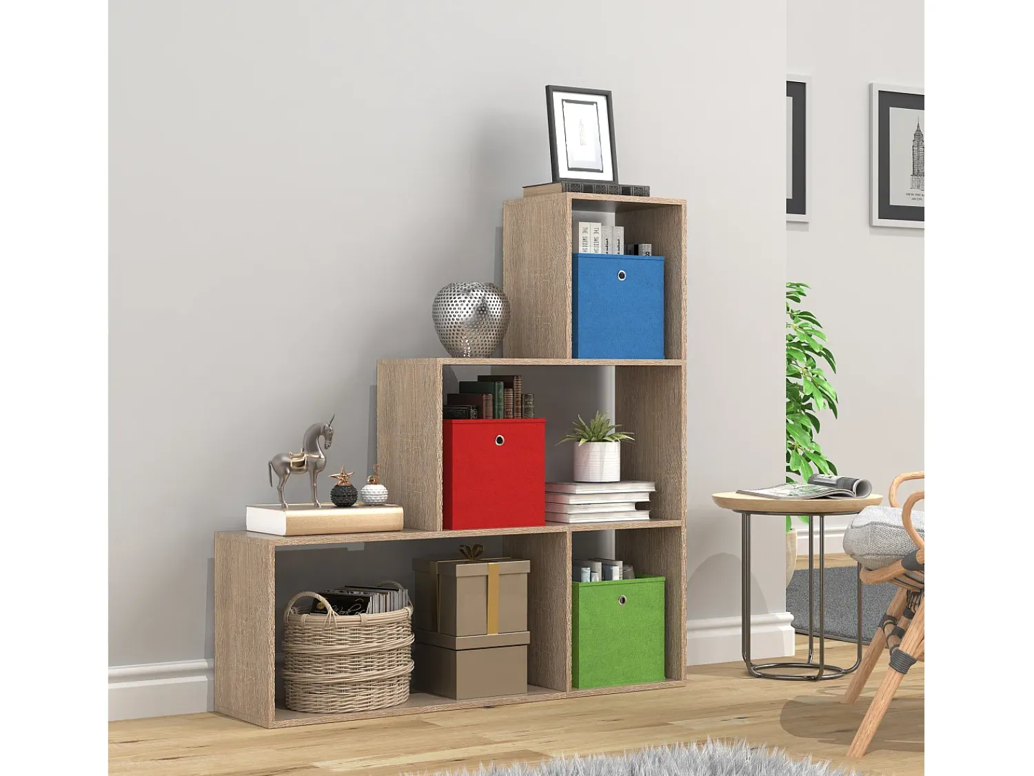 Prateleira*VCM Wood Stand Stair Shelf Stepped Shelf Shelf Room Divider Bookshelf Dubila M (Sonoma Oak) Multicor