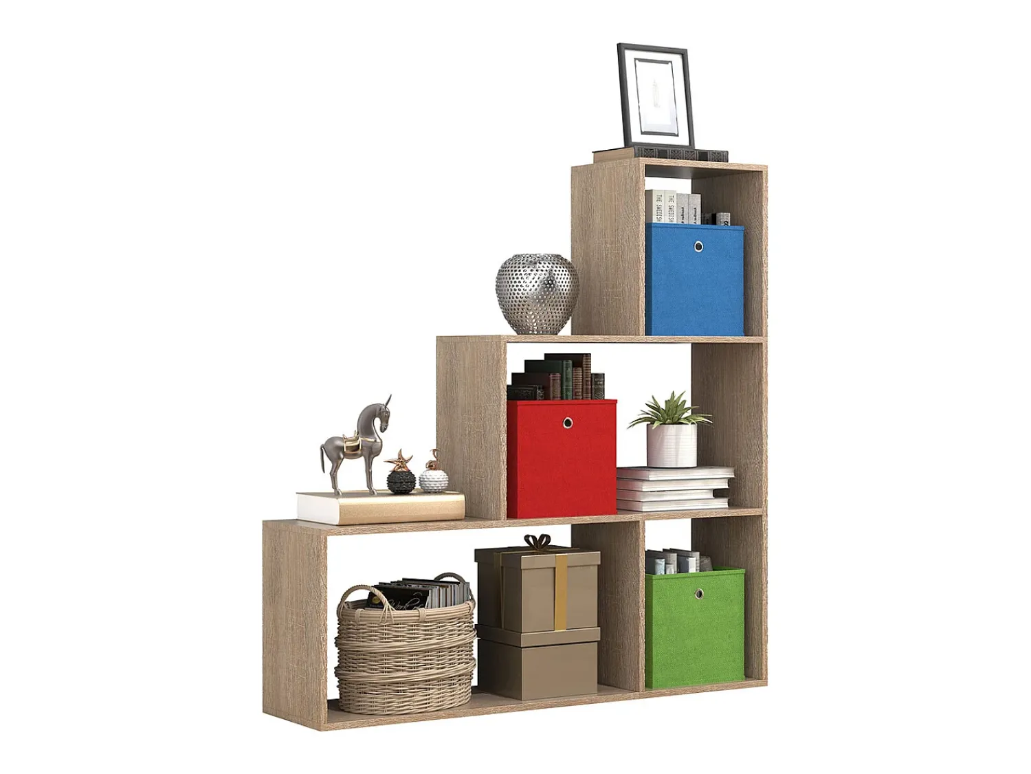 Prateleira*VCM Wood Stand Stair Shelf Stepped Shelf Shelf Room Divider Bookshelf Dubila M (Sonoma Oak) Multicor