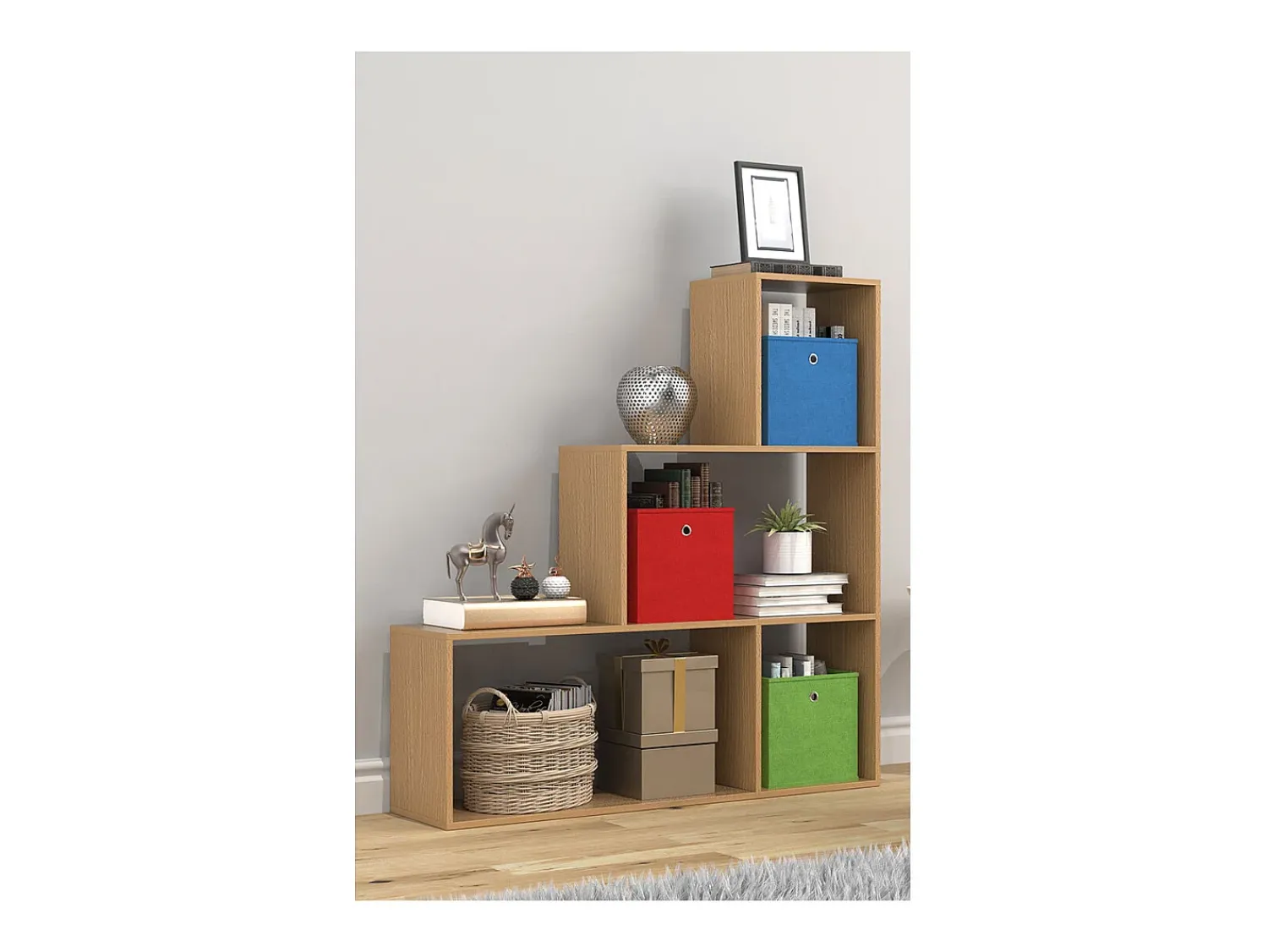 Prateleira*VCM Wood Stand Stair Shelf Stepped Shelf Shelf Room Divider Bookshelf Dubila M (Beech) Multicor