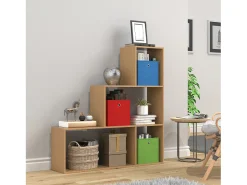 Prateleira*VCM Wood Stand Stair Shelf Stepped Shelf Shelf Room Divider Bookshelf Dubila M (Beech) Multicor