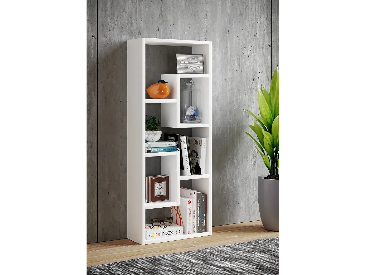 Prateleira*VCM Wood Storage | Bookcase | Dimensões A. 92 x L. 36 x P. 15 cm | Prateleira de mídia | divisória de quarto chique | Prateleira de suporte - Vilo (Branco) Multicor