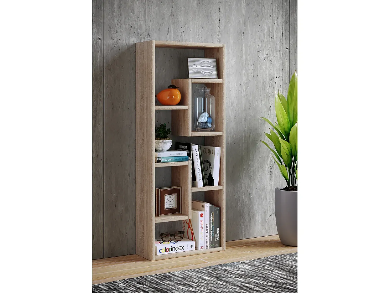 Prateleira|VCM Wood Storage | Bookcase | Dimensões A. 92 x L. 36 x P. 15 cm | Prateleira de mídia | divisória de quarto chique | Prateleira de suporte - Vilo (carvalho mel) Multicor