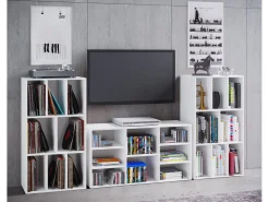 VCM Wooden Record Shelf | Divisor de Sala | Dimensões A. 120 x L. 60 x P. 40 cm | Prateleira de Mídia - Schalino (Branco)^ Prateleira