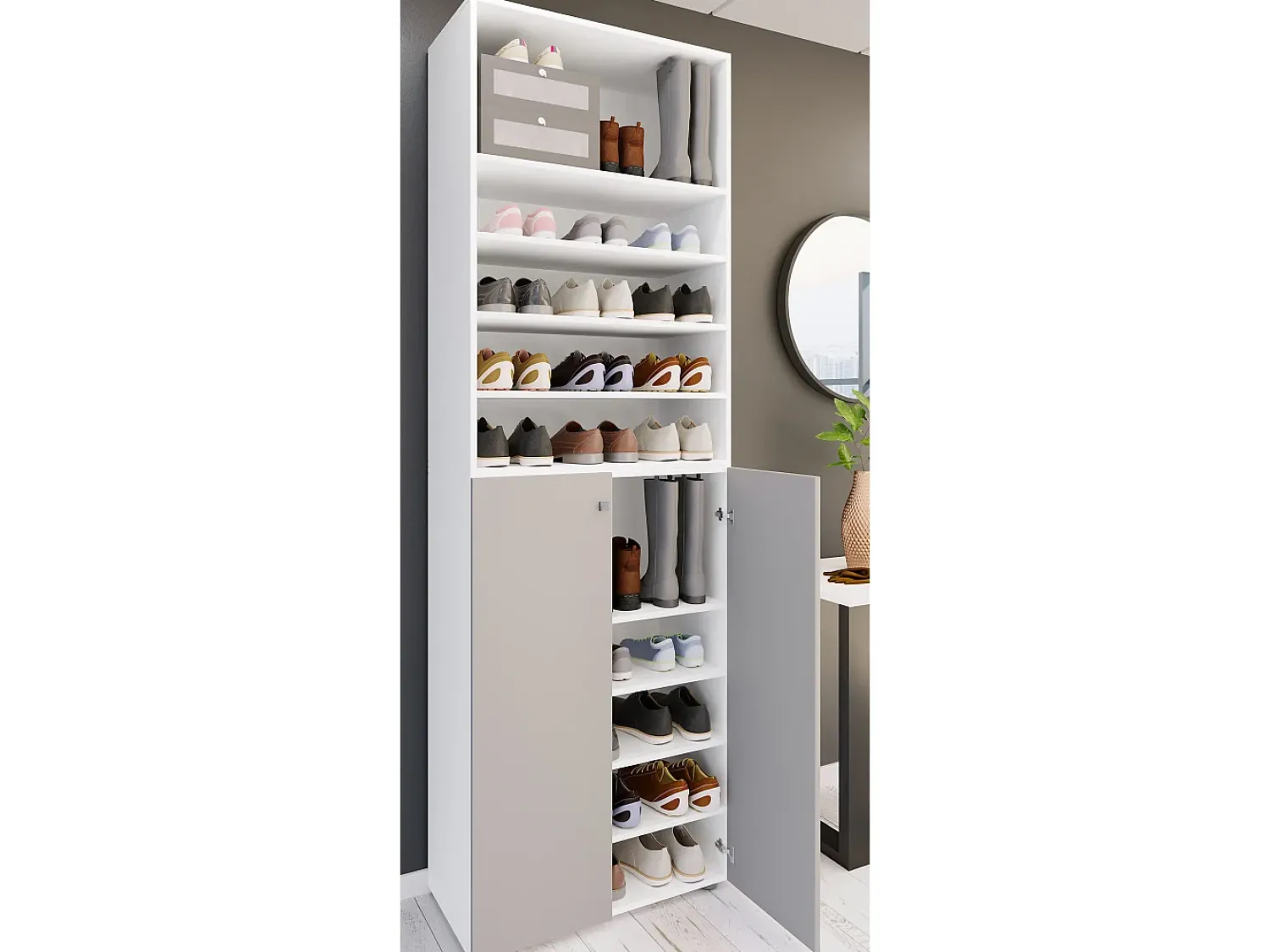 VCM XL Madeira Grande Sapato Gabinete Prateleira Grandes Botas BoardFurniture Lona 10 Compartimentos (Branco / Cinza)^ Móvel De Arrumação|Sapateira