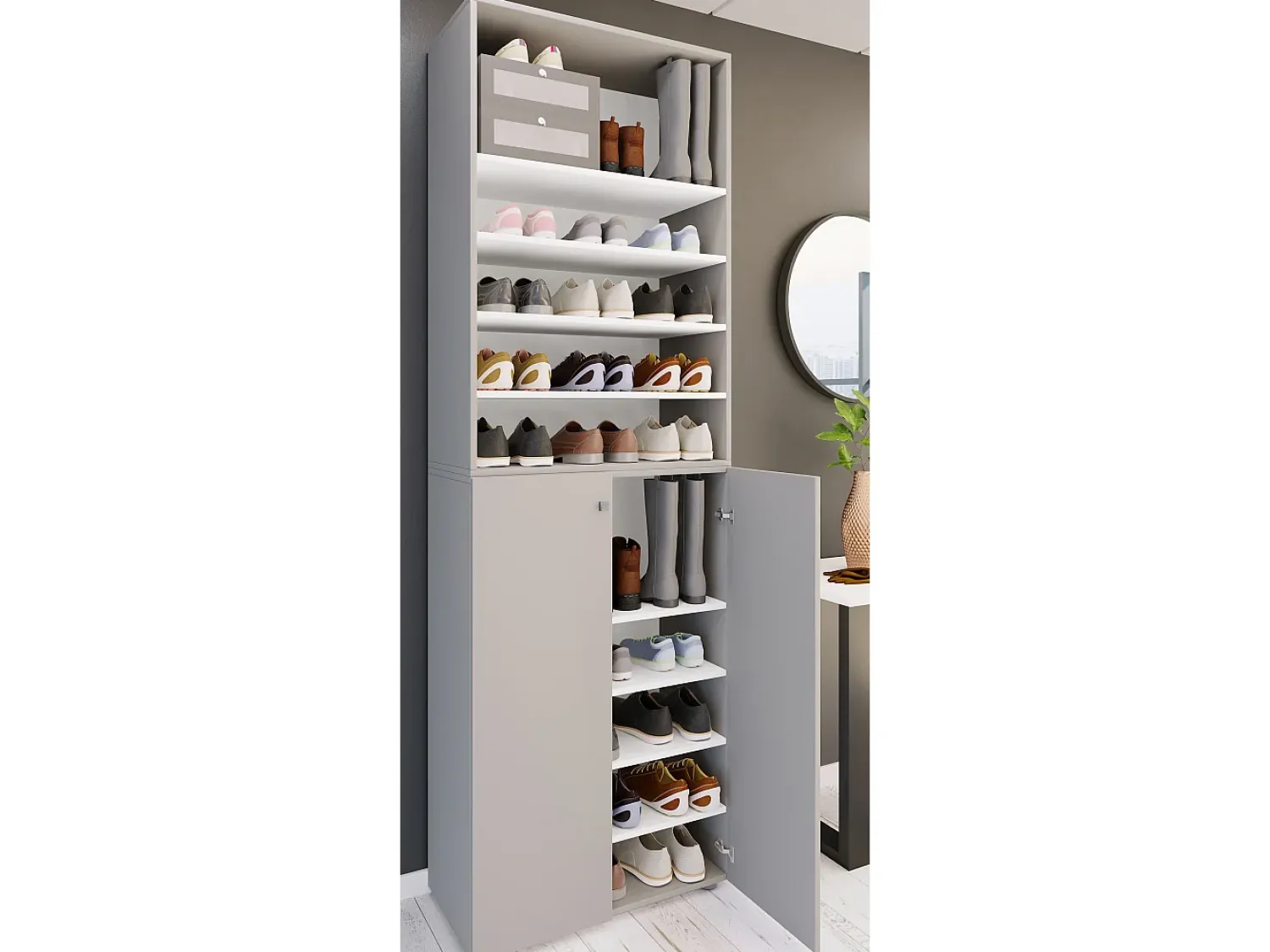 VCM XL Madeira Grande Sapato Gabinete Prateleira Grandes Botas BoardFurniture Lona 10 Compartimentos (Cinza)^ Móvel De Arrumação|Sapateira