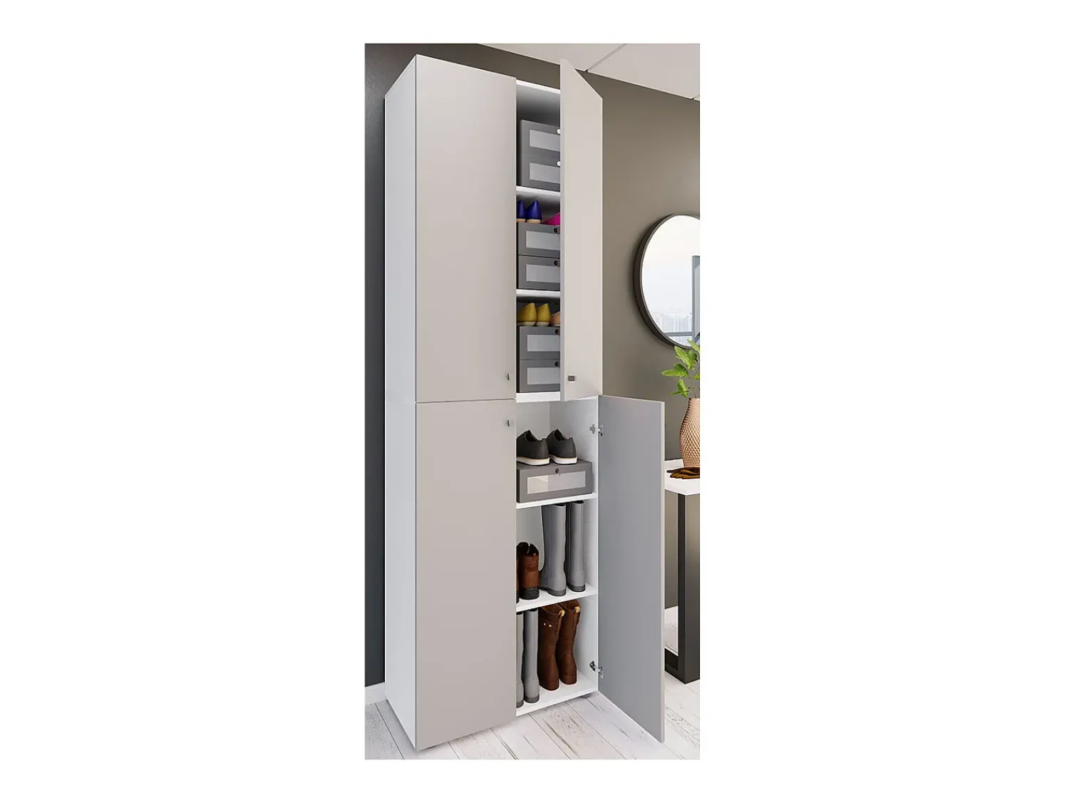 Sale VCM XL Madeira Grande Sapato Gabinete Prateleira Botas Grandes BoardFurniture Lona 6 Compartments Turning Doors (Branco / Cinza) Multicor