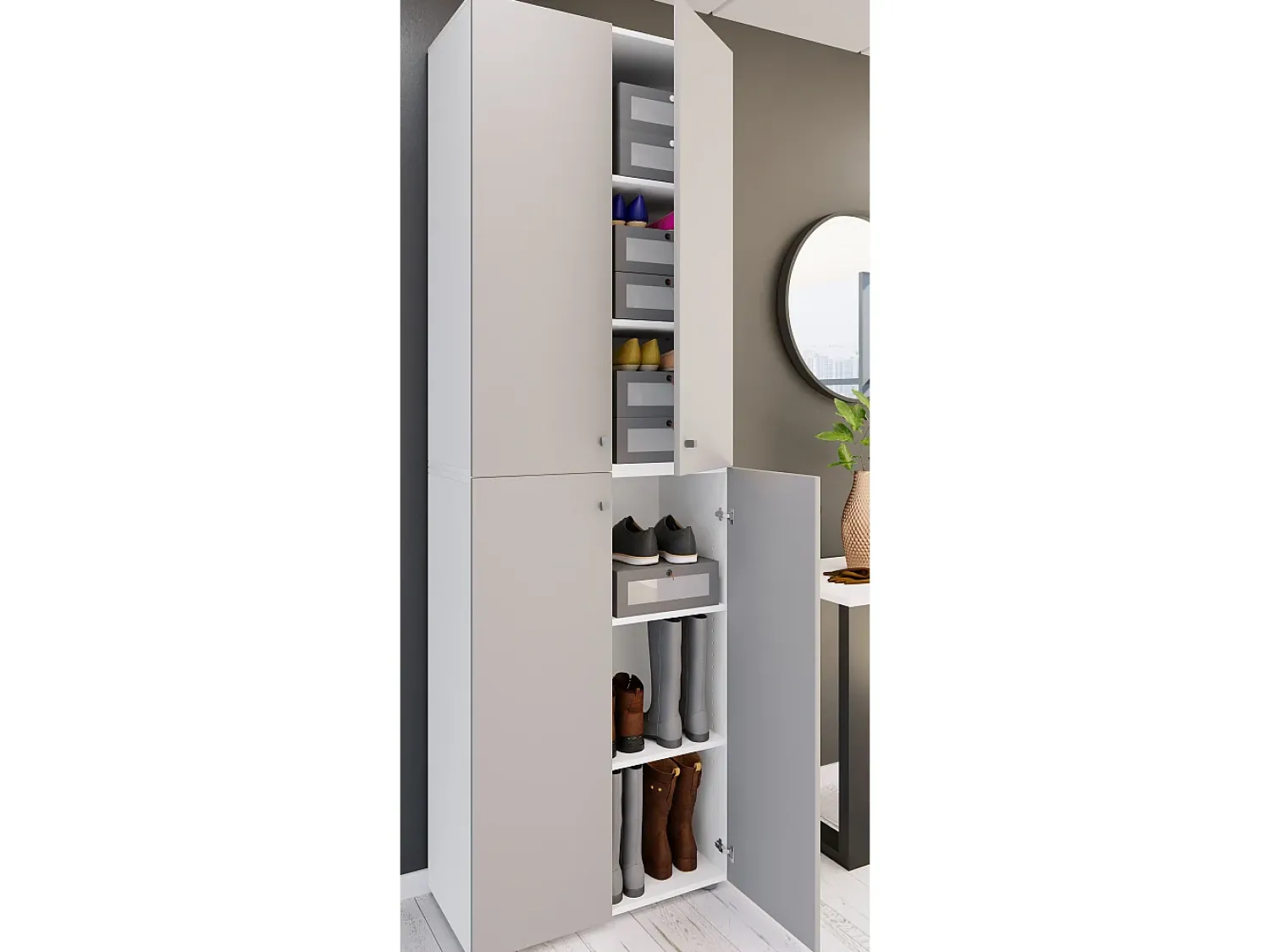 Sale VCM XL Madeira Grande Sapato Gabinete Prateleira Botas Grandes BoardFurniture Lona 6 Compartments Turning Doors (Branco / Cinza) Multicor