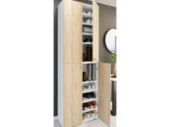 VCM XL Madeira Grande Sapato Gabinete Prateleira Grande Boots Boardcase Mobiliário Lona 10 Compartimentos Turning Doors (Branco / Sonoma Oak)^ Móvel De Arrumação|Sapateira