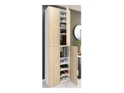 VCM XL Madeira Grande Sapato Gabinete Prateleira Grande Boots Boardcase Mobiliário Lona 10 Compartimentos Turning Doors (Branco / Sonoma Oak)^ Móvel De Arrumação|Sapateira