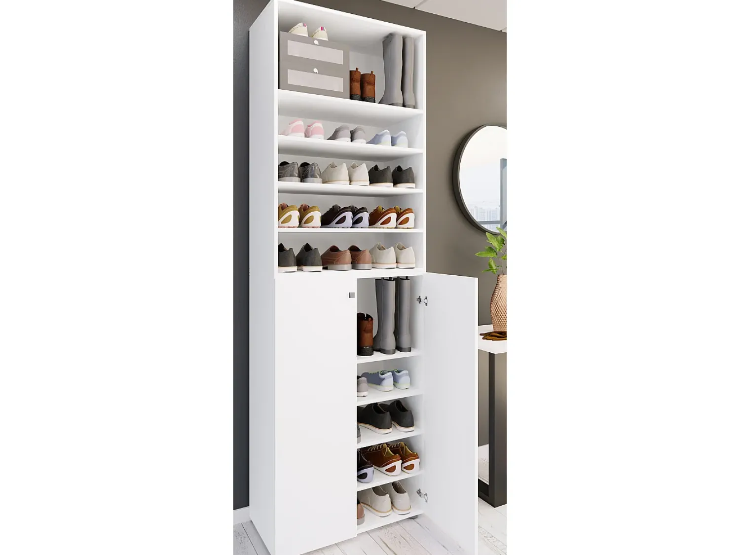 VCM XL Madeira Grande Sapato Gabinete Prateleira Grandes Botas Móveis de Piso Lona 10 Compartimentos (Branco)^ Móvel De Arrumação|Sapateira