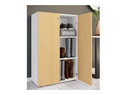 Móvel De Arrumação|Sapateira*VCM XL Madeira Grande Sapato Armário Sapato Rack Botas Grandes Mobiliário de Piso Lona 3 Compartimentos (Branco / Faia) Multicor