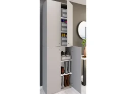 Móvel De Arrumação|Sapateira*VCM XL Madeira Grande Sapato Gabinete Prateleira Grandes Botas Mobiliário de Piso Lona 6 Compartimentos Turning Doors (Cinza) Multicor