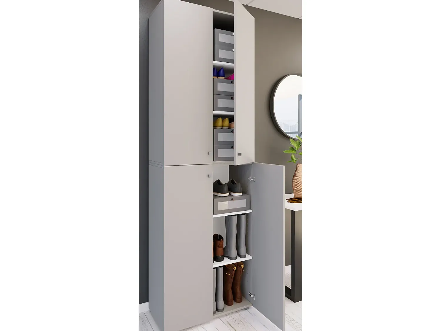 Móvel De Arrumação|Sapateira*VCM XL Madeira Grande Sapato Gabinete Prateleira Grandes Botas Mobiliário de Piso Lona 6 Compartimentos Turning Doors (Cinza) Multicor