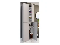 Móvel De Arrumação|Sapateira*VCM XL Madeira Grande Sapato Gabinete Prateleira Grandes Botas Mobiliário de Piso Lona 6 Compartimentos Turning Doors (Cinza) Multicor