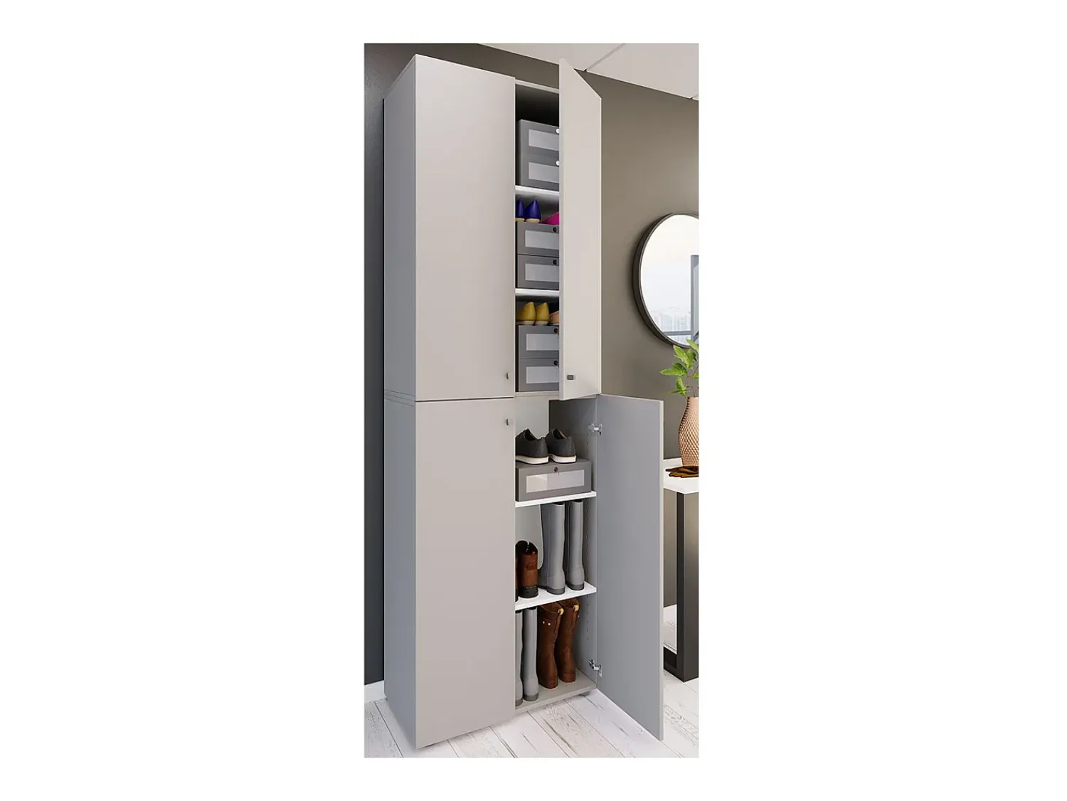 Móvel De Arrumação|Sapateira*VCM XL Madeira Grande Sapato Gabinete Prateleira Grandes Botas Mobiliário de Piso Lona 6 Compartimentos Turning Doors (Cinza) Multicor