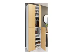 Hot VCM XL Madeira Grande Sapato Gabinete Prateleira Grande Botas Boardcase Mobiliário Lona 10 Compartimentos Turning Doors (Branco / Faia) Multicor