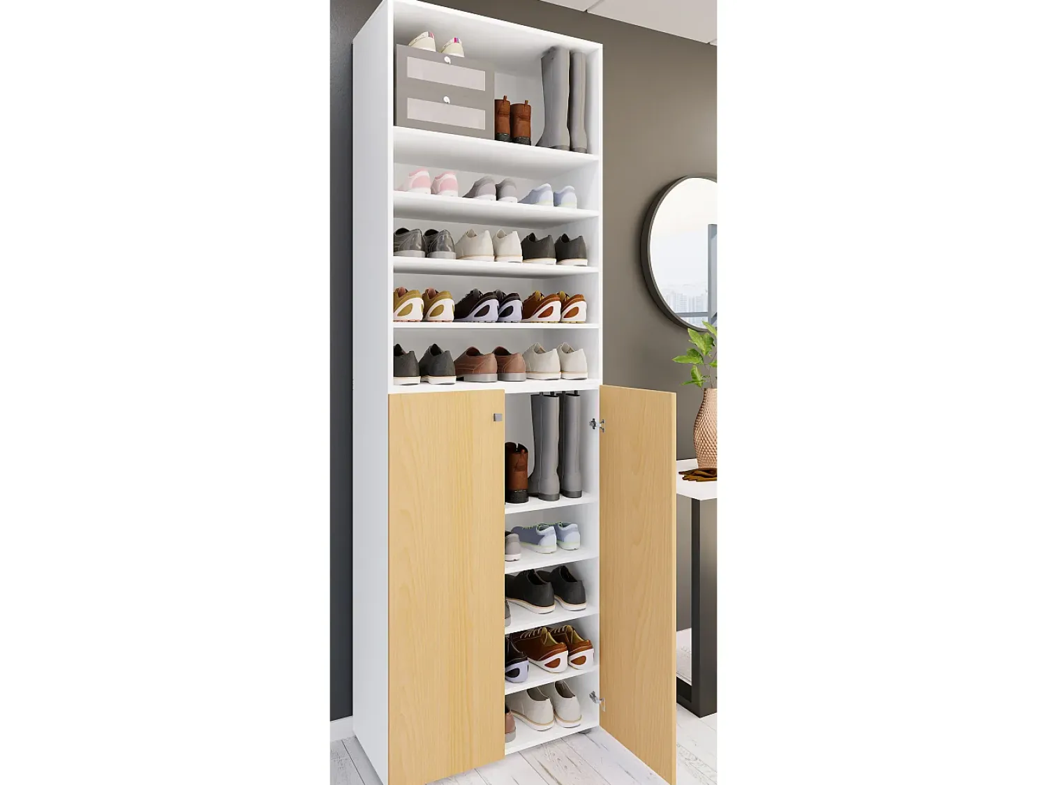 VCM XL Madeira Grande Sapato Gabinete Prateleira Botas Grandes BoardFurniture Lona 10 compartimentos (Branco / Faia)^ Móvel De Arrumação|Sapateira