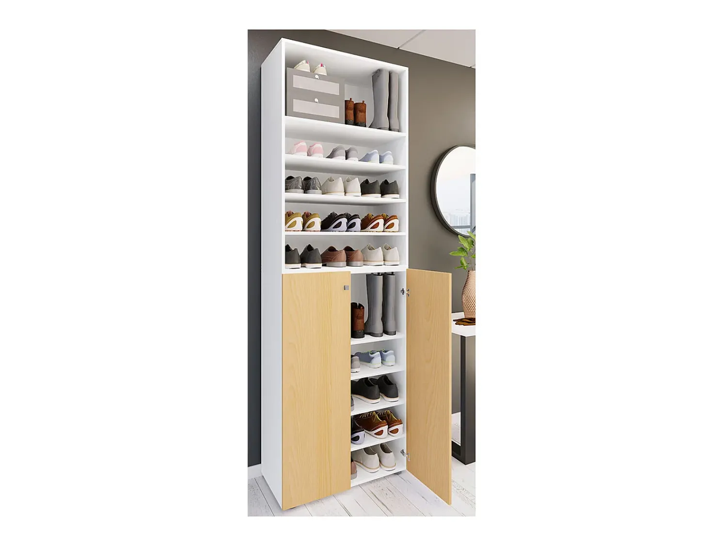 VCM XL Madeira Grande Sapato Gabinete Prateleira Botas Grandes BoardFurniture Lona 10 compartimentos (Branco / Faia)^ Móvel De Arrumação|Sapateira