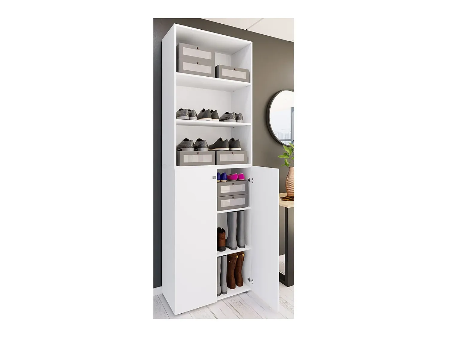 Online VCM XL Madeira Grande Sapato Gabinete Prateleira Grandes Botas Piso Mobília Lona 6 Compartimentos (Branco) Multicor