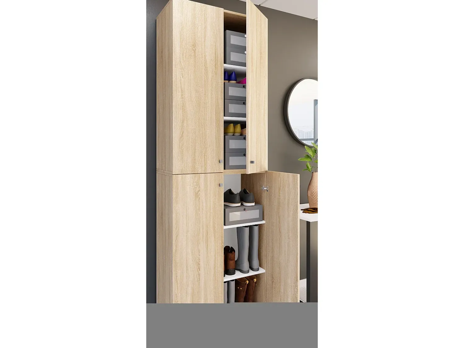 VCM XL Madeira Grande Sapato Armário Prateleira Grandes Botas Mobiliário de Piso Lona 6 Compartimentos Turning Doors (Sonoma Oak)^ Móvel De Arrumação|Sapateira