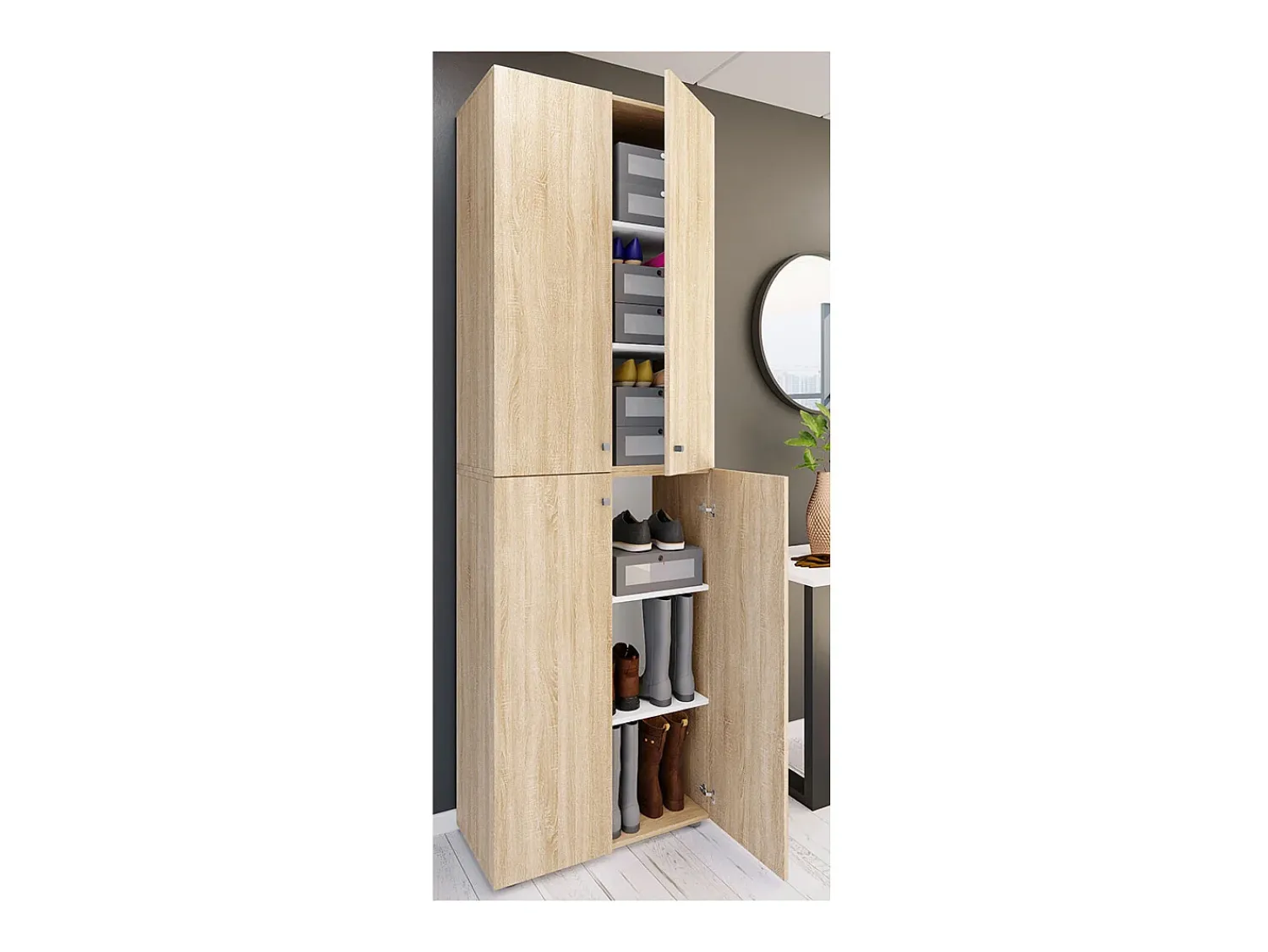 VCM XL Madeira Grande Sapato Armário Prateleira Grandes Botas Mobiliário de Piso Lona 6 Compartimentos Turning Doors (Sonoma Oak)^ Móvel De Arrumação|Sapateira