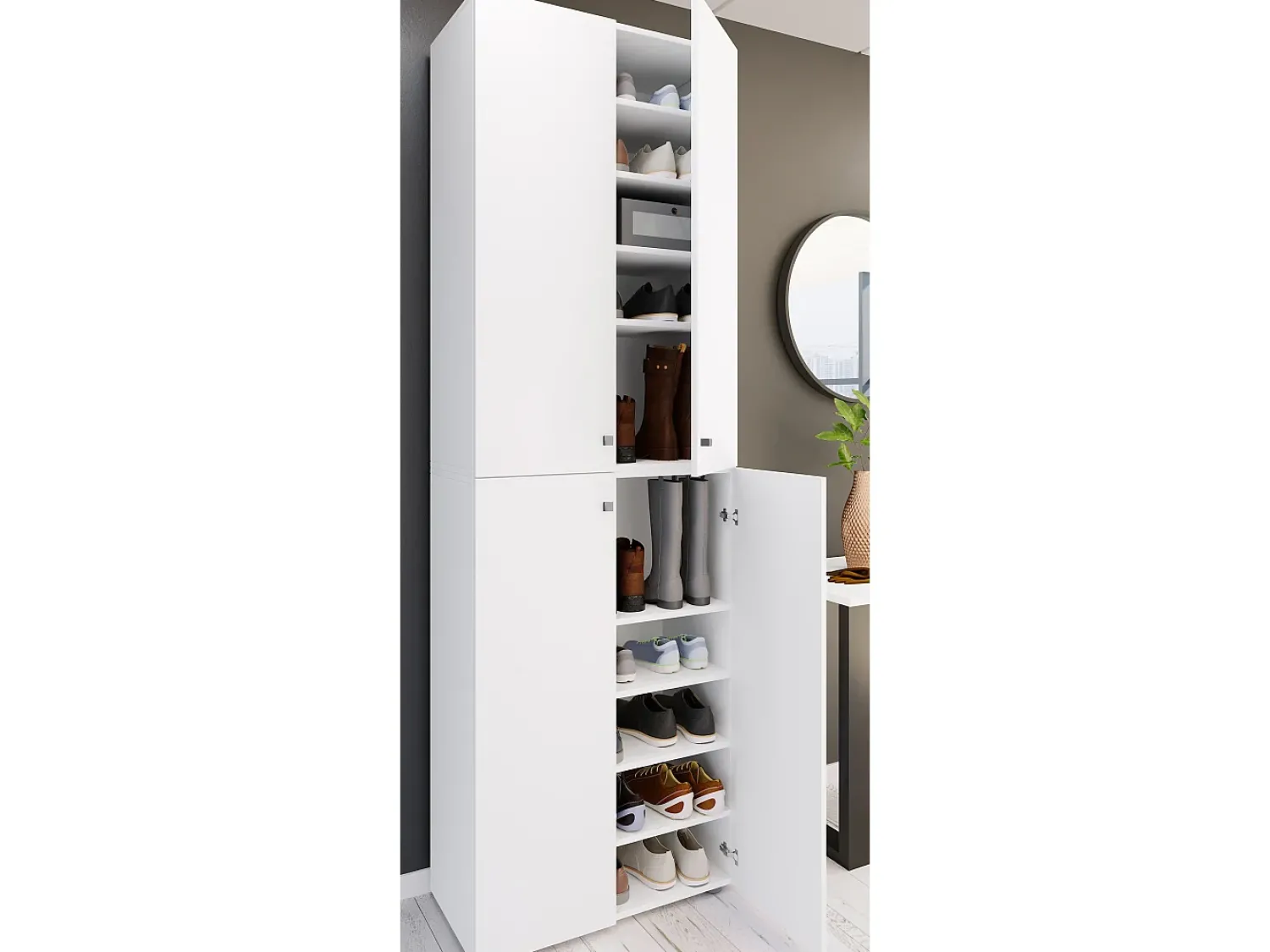 VCM XL Madeira Grande Sapato Gabinete Prateleira Botas Grandes BoardFurniture Lona 10 Compartments Turning Doors (Branco)^ Móvel De Arrumação|Sapateira