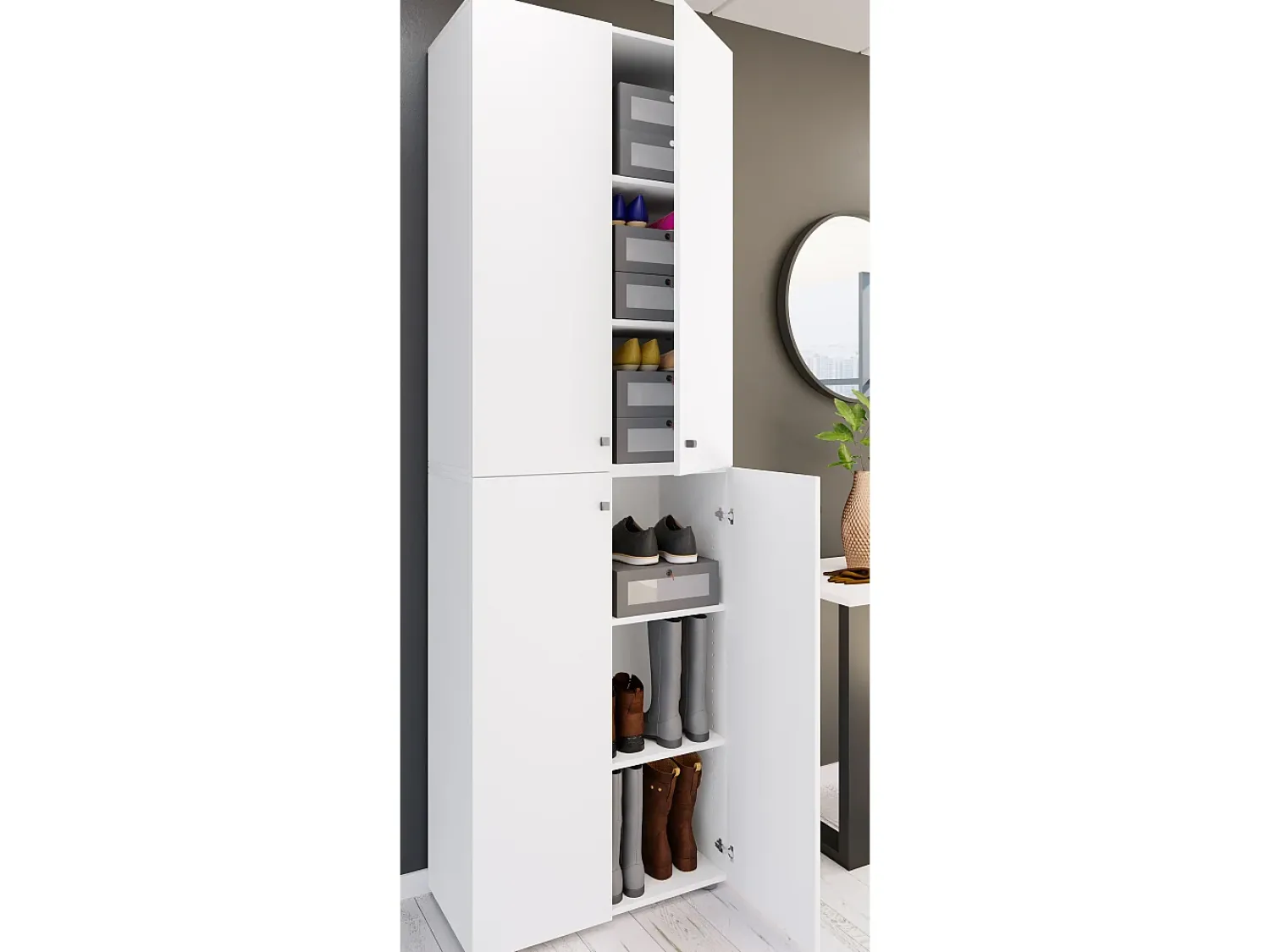 Discount VCM XL Madeira Grande Sapato Armário Sapato Rack Botas Grandes Mobiliário de Piso Lona 6 Compartimentos Turning Doors (Branco) Multicor
