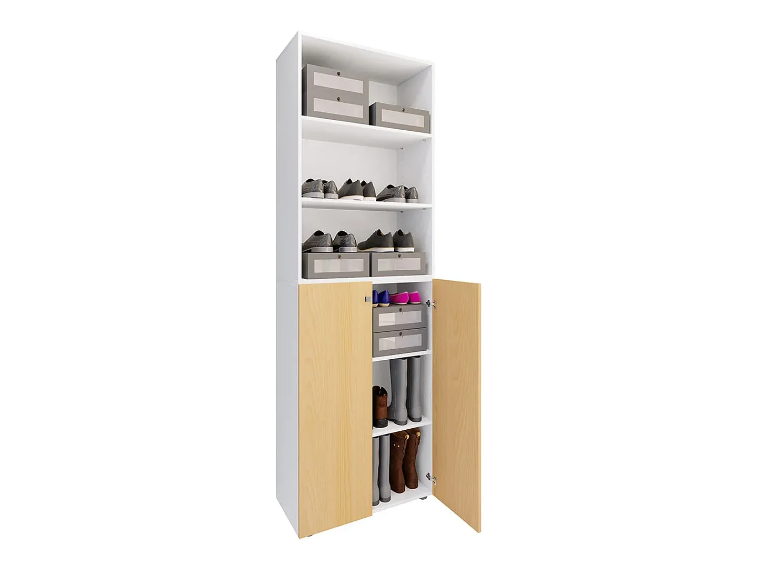 Móvel De Arrumação|Sapateira*VCM XL Madeira Grande Sapato Armário Sapato Rack Botas Grandes Mobiliário de Piso Lona 6 Compartimentos (Branco / Faia) Multicor