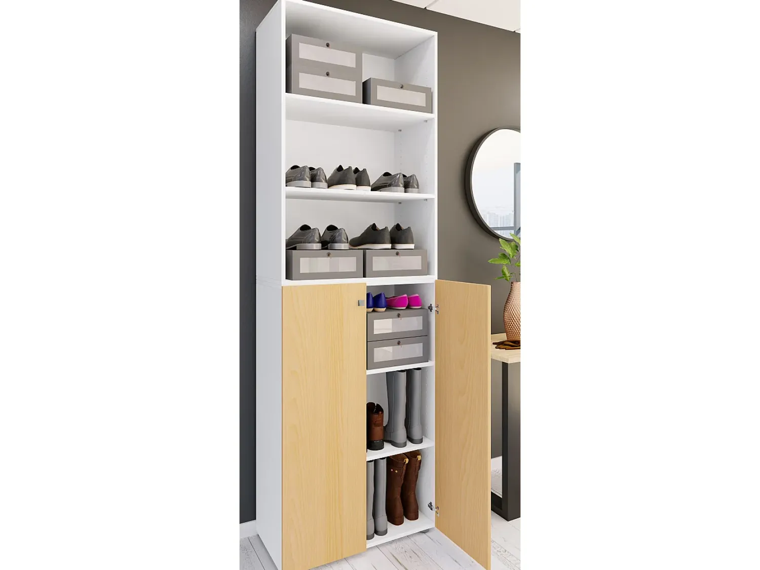 Móvel De Arrumação|Sapateira*VCM XL Madeira Grande Sapato Armário Sapato Rack Botas Grandes Mobiliário de Piso Lona 6 Compartimentos (Branco / Faia) Multicor