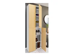 Móvel De Arrumação|Sapateira|VCM XL Madeira Grande Sapato Gabinete Prateleira Botas Grandes BoardFurniture Lona 6 Compartments Turning Doors (White / Beech) Multicor