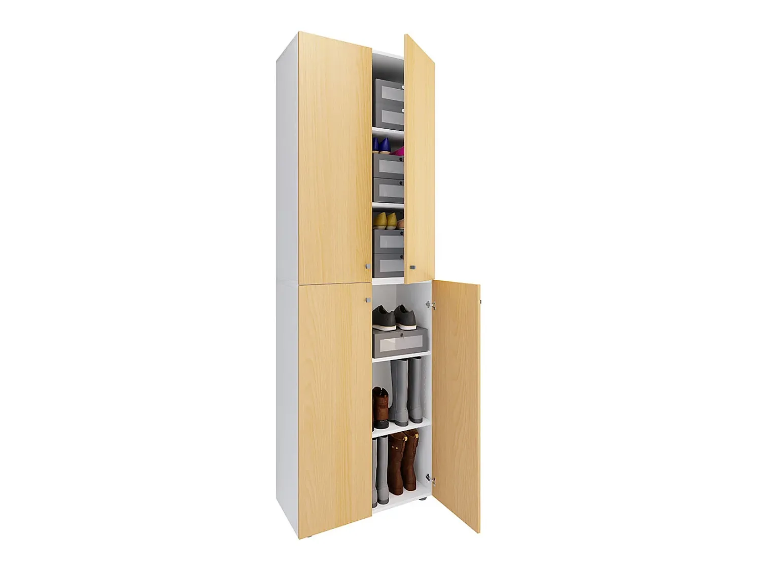 Móvel De Arrumação|Sapateira|VCM XL Madeira Grande Sapato Gabinete Prateleira Botas Grandes BoardFurniture Lona 6 Compartments Turning Doors (White / Beech) Multicor