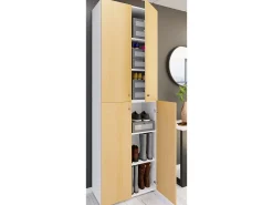 Móvel De Arrumação|Sapateira|VCM XL Madeira Grande Sapato Gabinete Prateleira Botas Grandes BoardFurniture Lona 6 Compartments Turning Doors (White / Beech) Multicor