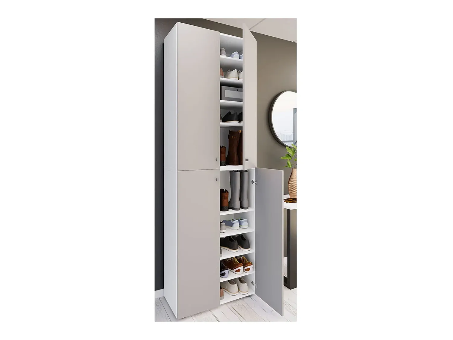 Discount VCM XL Madeira Grande Sapato Gabinete Prateleira Botas Grandes BoardFurniture Lona 10 Compartments Turning Doors (Branco / Cinza) Multicor