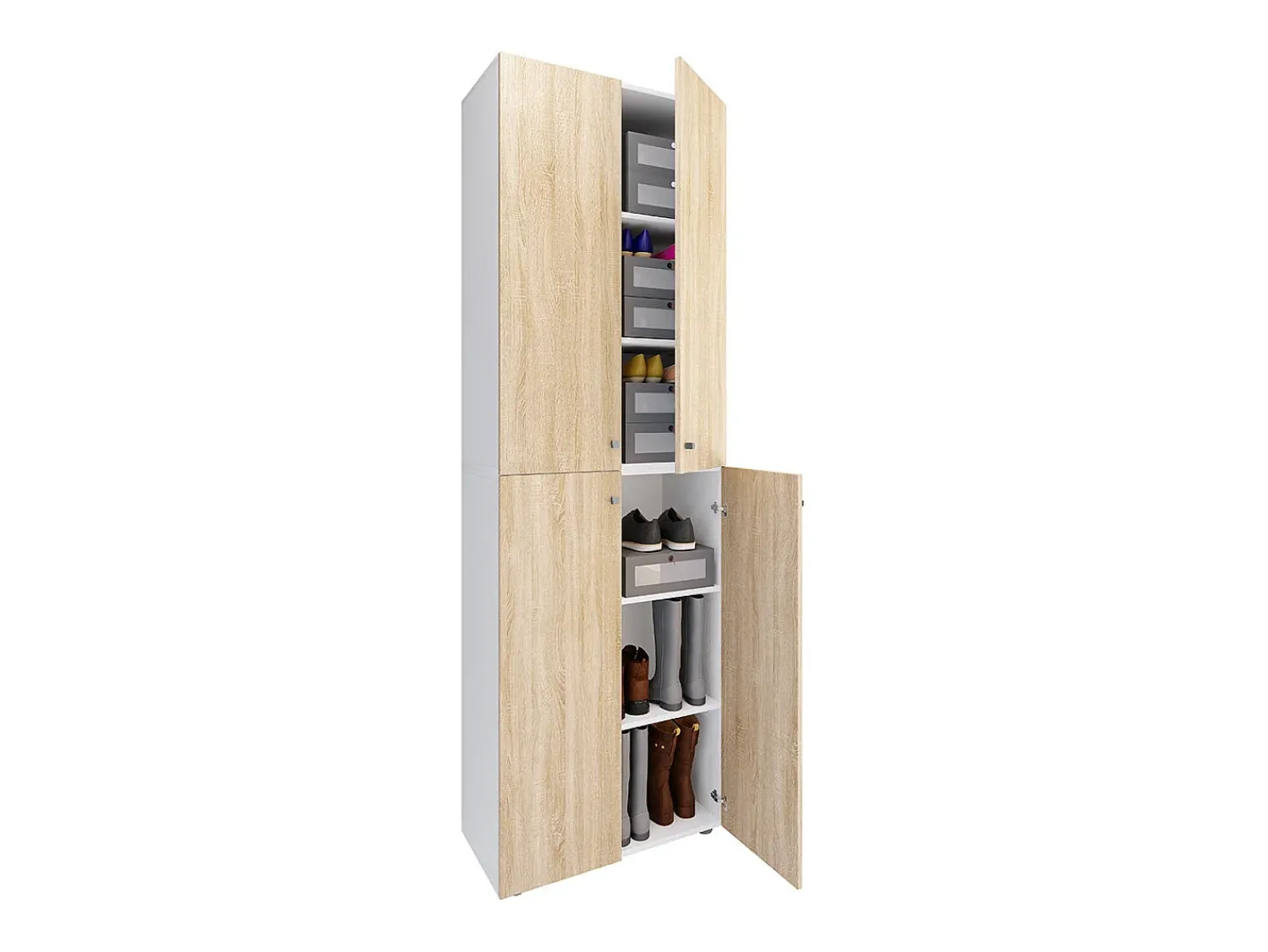 Móvel De Arrumação|Sapateira|VCM XL Madeira Grande Sapato Armário Prateleira Grandes Botas Mobiliário de Piso Lona 6 Compartimentos Turning Doors (Branco / Sonoma Carvalho) Multicor