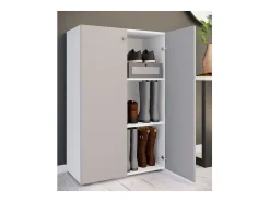 New VCM XL Madeira Grande Sapato Gabinete Prateleira Grandes Botas Móveis de Piso Lona 3 Compartimentos (Branco / Cinza) Multicor