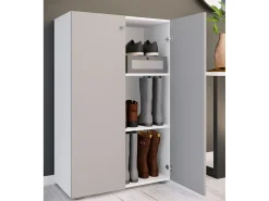 New VCM XL Madeira Grande Sapato Gabinete Prateleira Grandes Botas Móveis de Piso Lona 3 Compartimentos (Branco / Cinza) Multicor