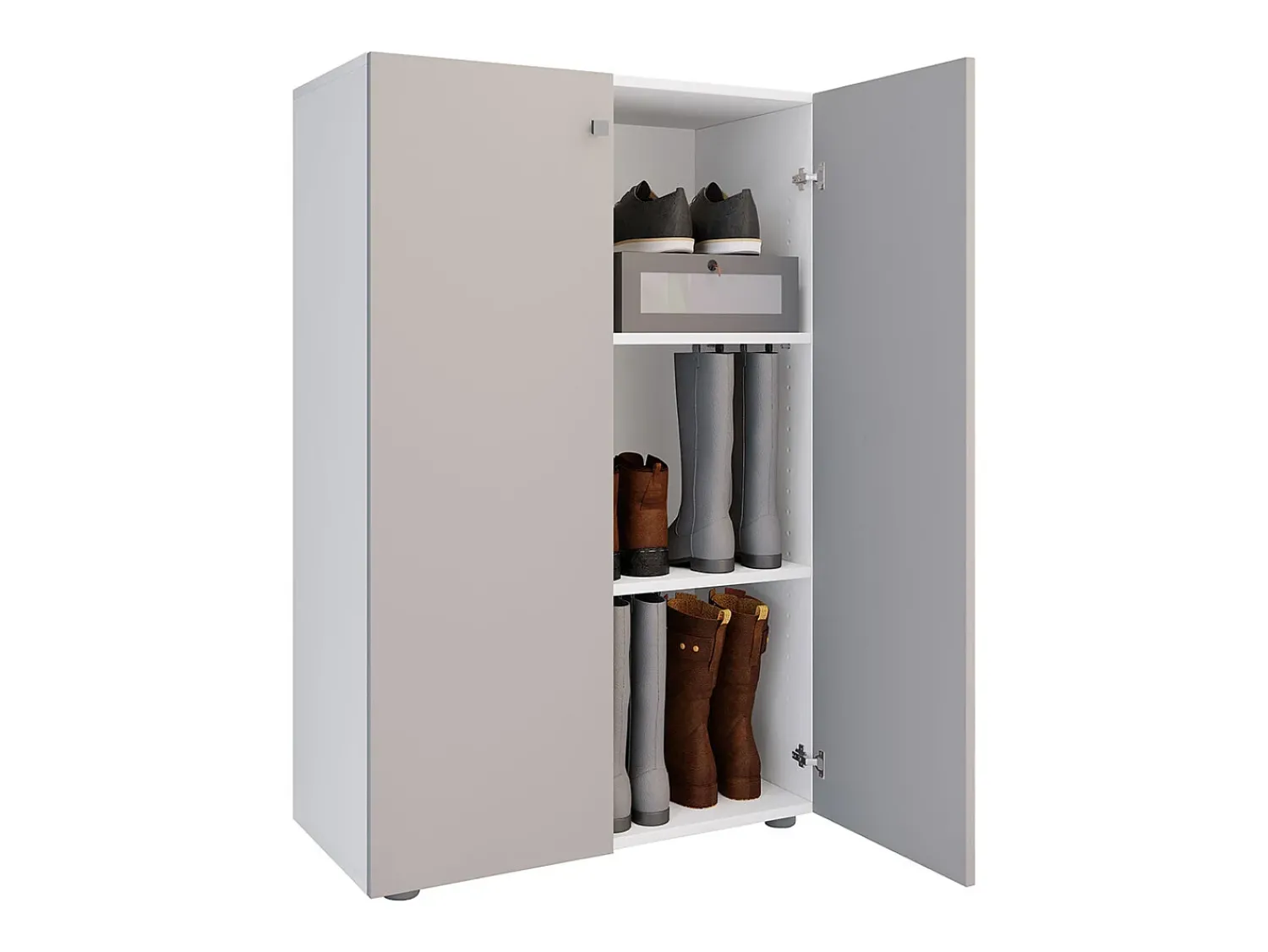 New VCM XL Madeira Grande Sapato Gabinete Prateleira Grandes Botas Móveis de Piso Lona 3 Compartimentos (Branco / Cinza) Multicor
