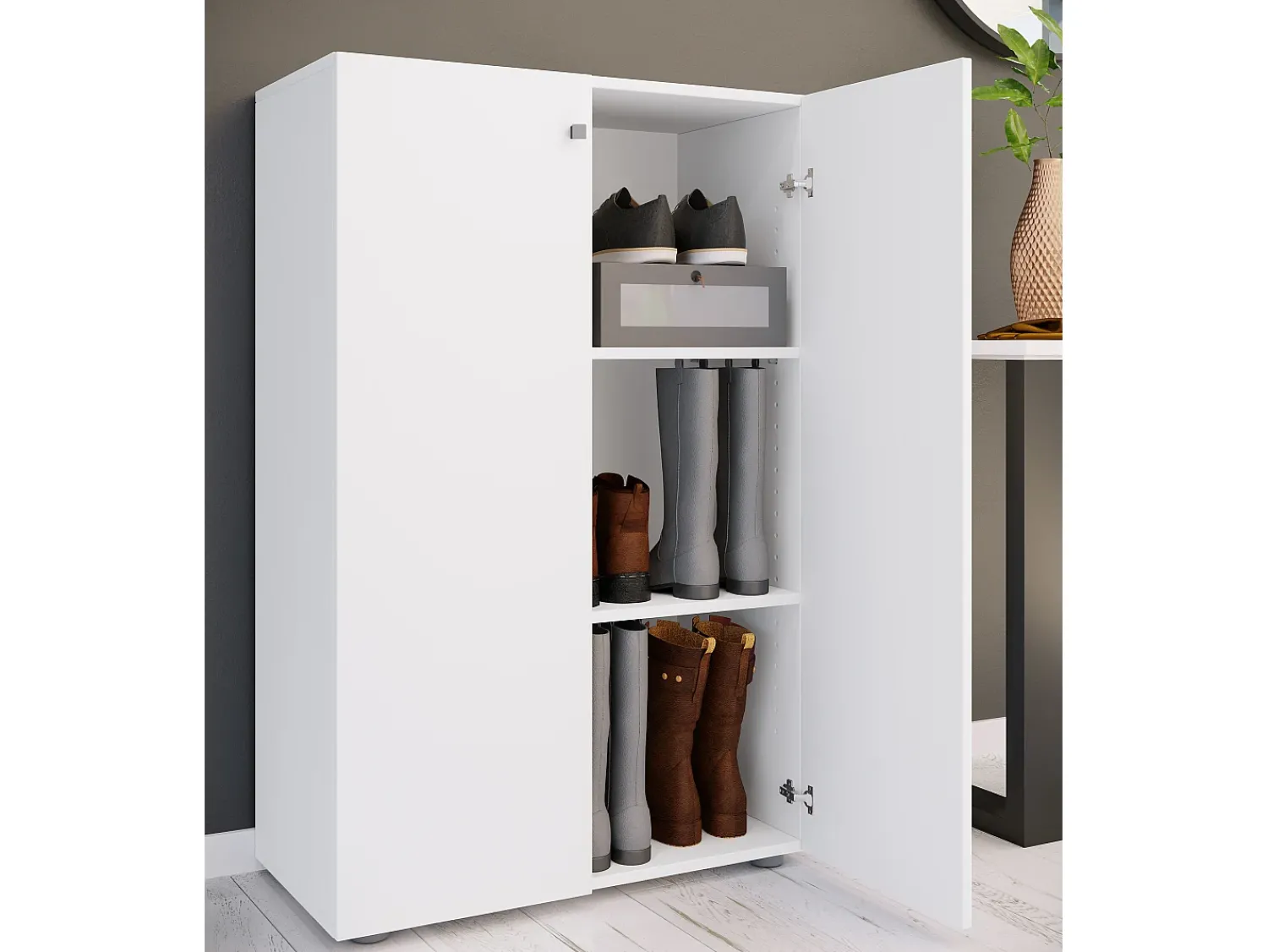 Discount VCM XL Madeira Grande Sapato Gabinete Prateleira Grandes Botas Piso Mobília Lona 3 Compartimentos (Branco) Multicor