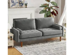Sofá|DripeX Veludo cinza e sofá de veludo de madeira maciça - 3 lugares - carga máxima 300kg - 176x78x85cm Cinzento