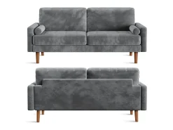 Sofá|DripeX Veludo cinza e sofá de veludo de madeira maciça - 3 lugares - carga máxima 300kg - 176x78x85cm Cinzento