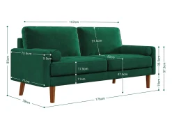 DripeX Veludo e sofá de veludo sólido - 3 lugares - carga máxima 300kg - 176x78x85cm^ Sofá