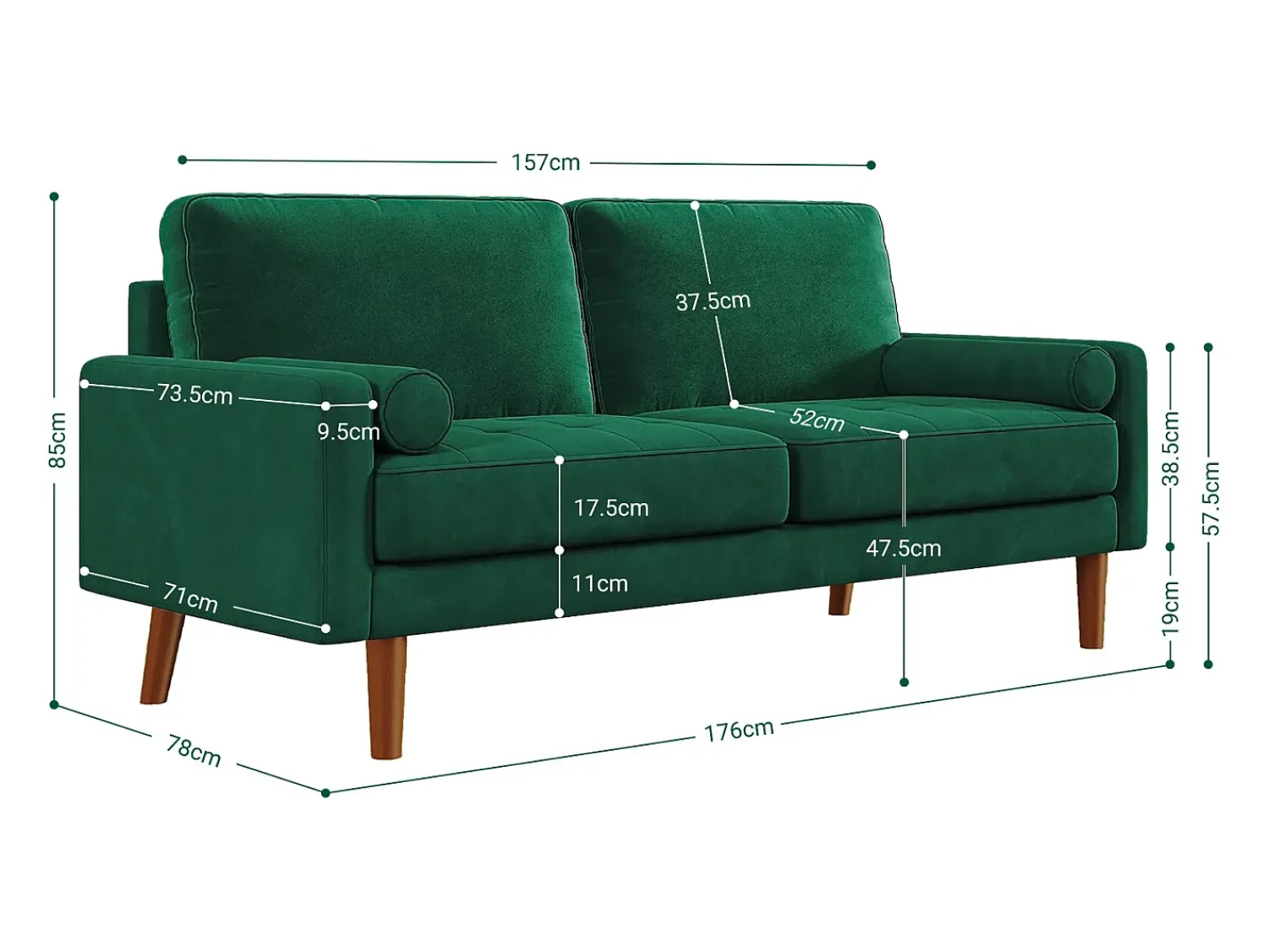 DripeX Veludo e sofá de veludo sólido - 3 lugares - carga máxima 300kg - 176x78x85cm^ Sofá