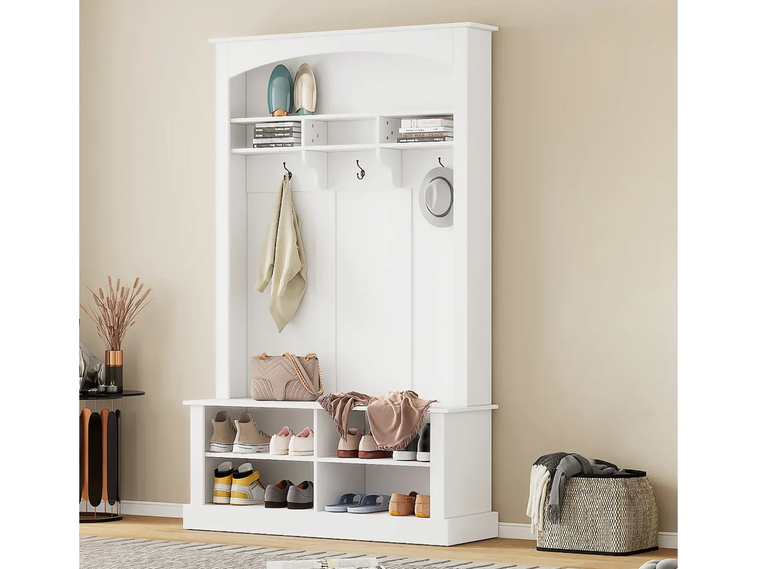 Hauss Spole Vestiário com banco, sapateira, 3 ganchos e arrumação aberta 120x40x190 cm^ Móvel De Entrada