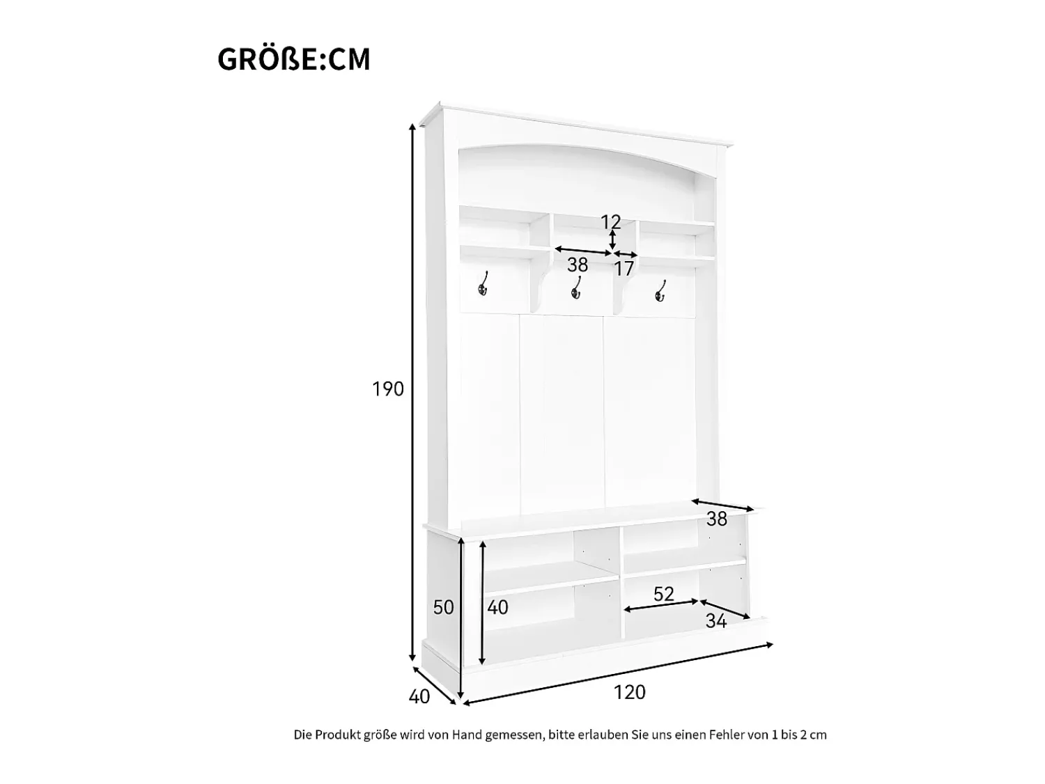 Hauss Spole Vestiário com banco, sapateira, 3 ganchos e arrumação aberta 120x40x190 cm^ Móvel De Entrada