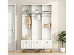 Móvel De Entrada*Merax Vestiário com banco, 3 portas e cabideiro - 120 x 23,5 x 191,5 - Aglomerado - Cor branca Branco