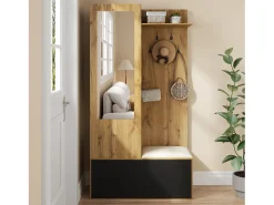 Best Merax Vestiário com espelho - 100 x 38 x 191 cm - com sapateira + guarda-roupa + 2 portas + banco - MDF - natural Natural claro
