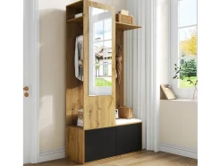 Best Merax Vestiário com espelho - 100 x 38 x 191 cm - com sapateira + guarda-roupa + 2 portas + banco - MDF - natural Natural claro